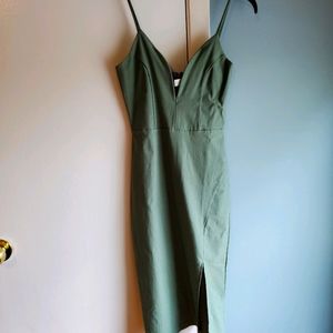Olive green midi dress with slit